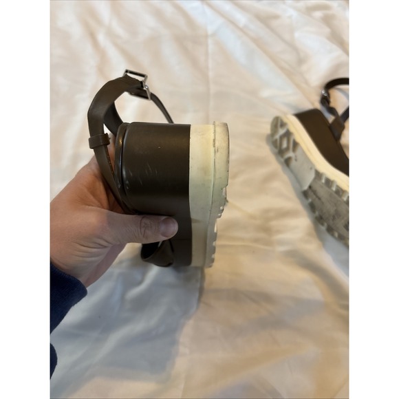 GIANNI BINI Dartann‎ OLIVE BROWN Leather ANKLE STRAP Platform Wedge SANDALS 6.5 - Picture 9 of 12